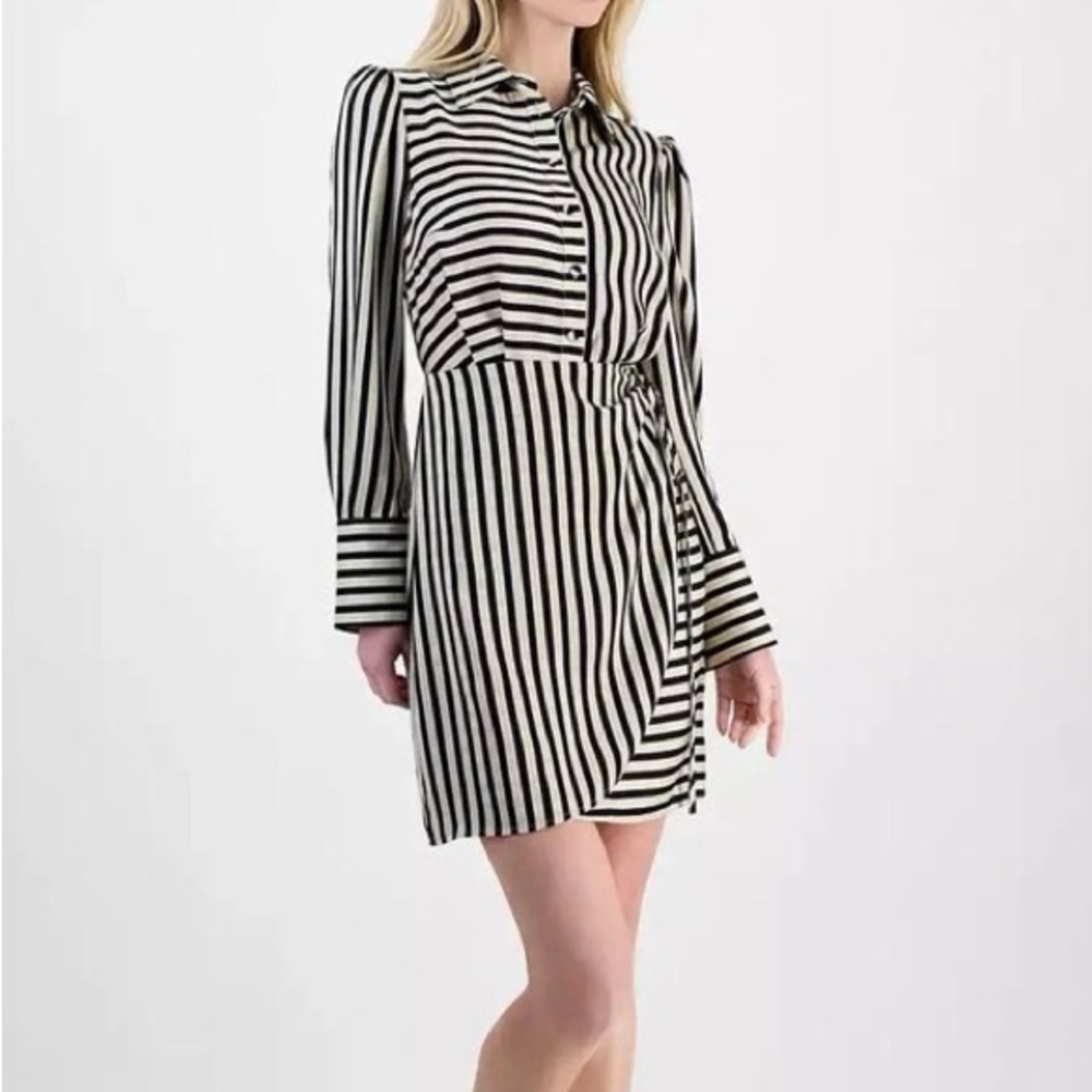 Sam Edelman Black and White Striped Wrap Mini Dress